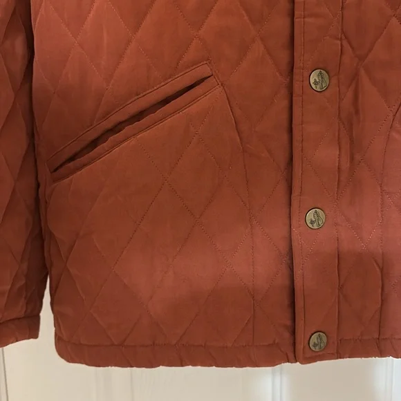 J Peterman Quilted Barn Jacket Brown Women’s M Corduroy Collar Button Front - Picture 6 of 15